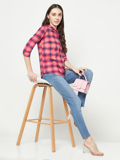 Pink Checked Shirt-Women Shirts-Crimsoune Club