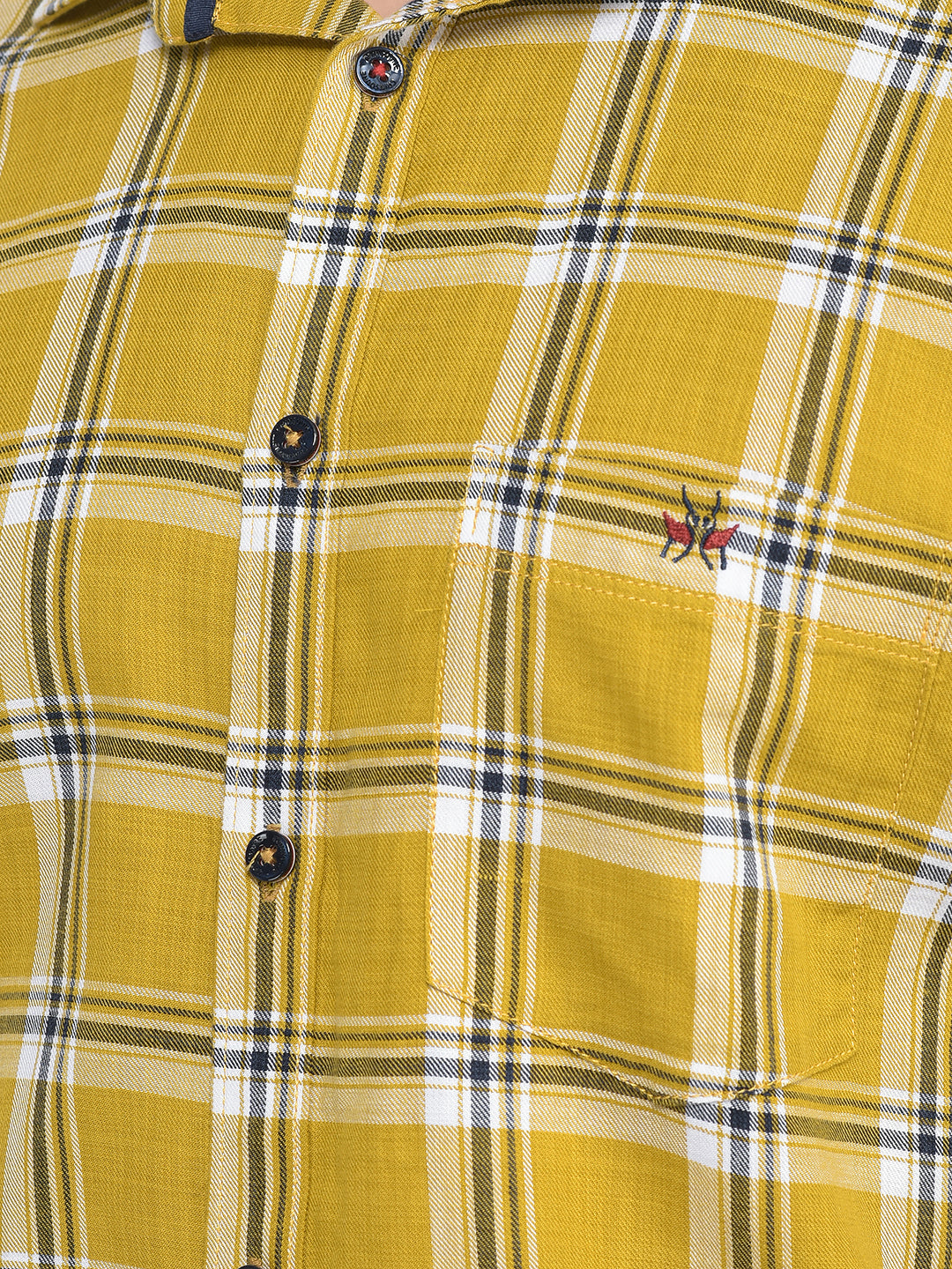 Mustard Checkered Shirt-Men Shirts-Crimsoune Club