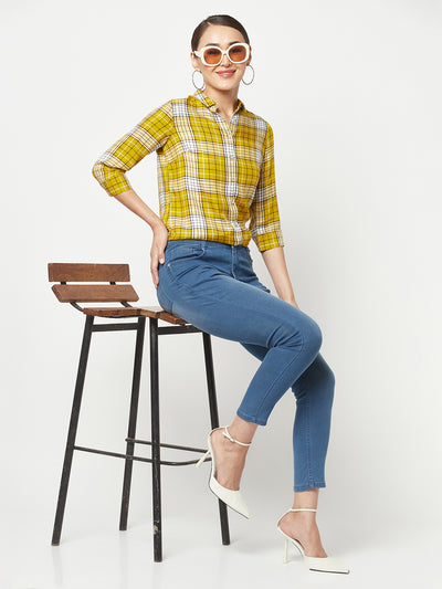 Mustard Checked Shirt-Women Shirts-Crimsoune Club