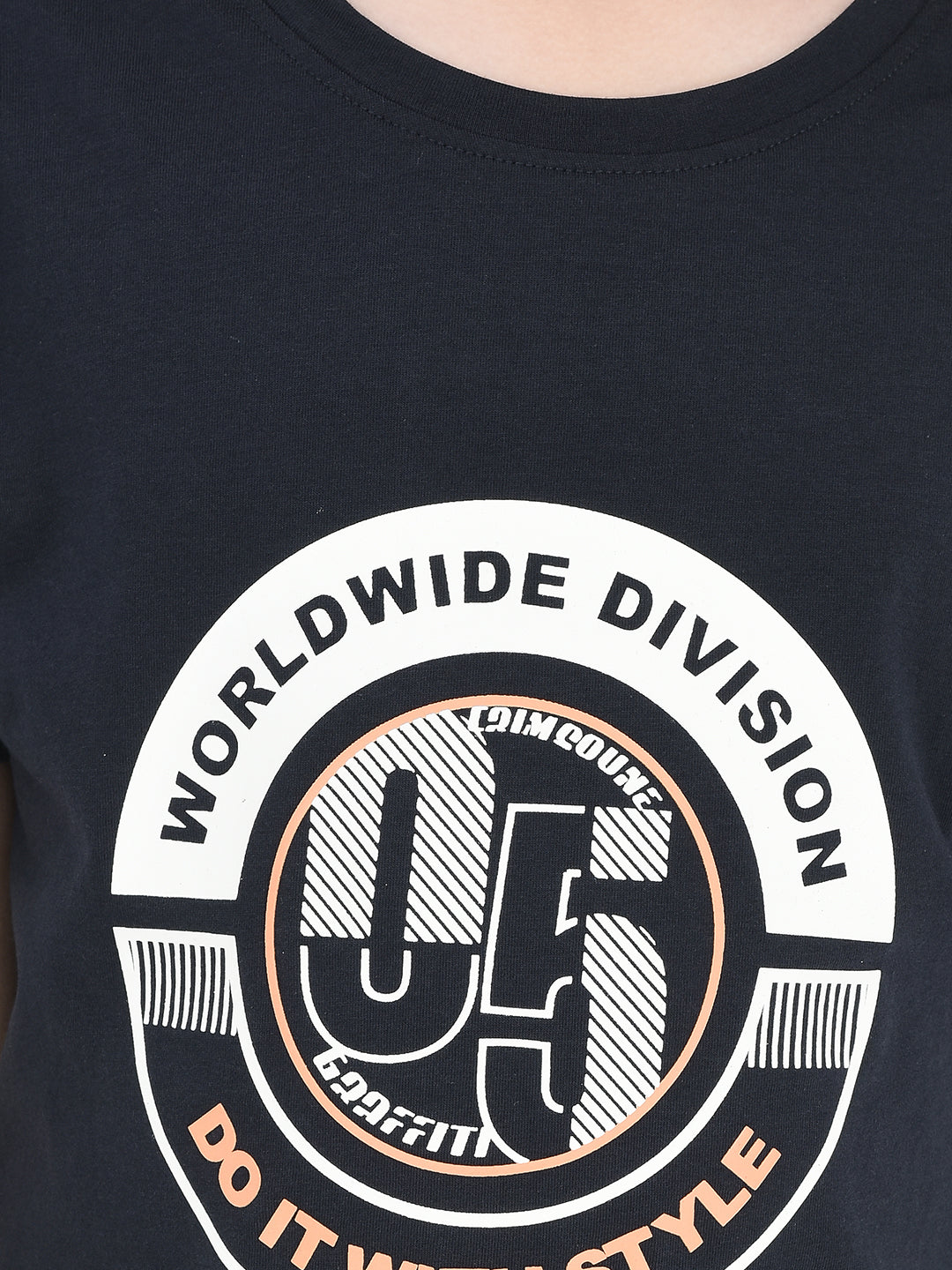 Navy Blue Printed Round Neck T-shirt-Boys T-Shirts-Crimsoune Club