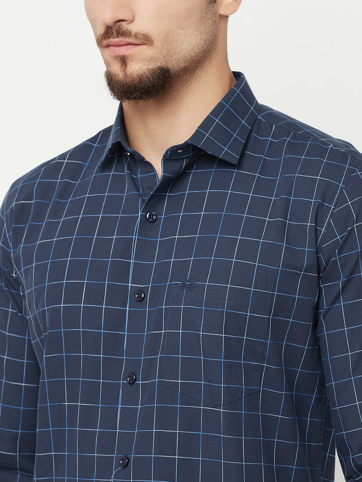 Navy Blue Checked Casual Shirt-Men Shirts-Crimsoune Club