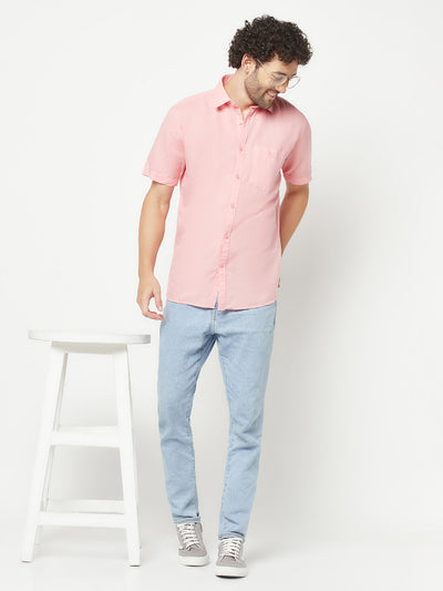 Pink Linen Shirt-Men Shirts-Crimsoune Club