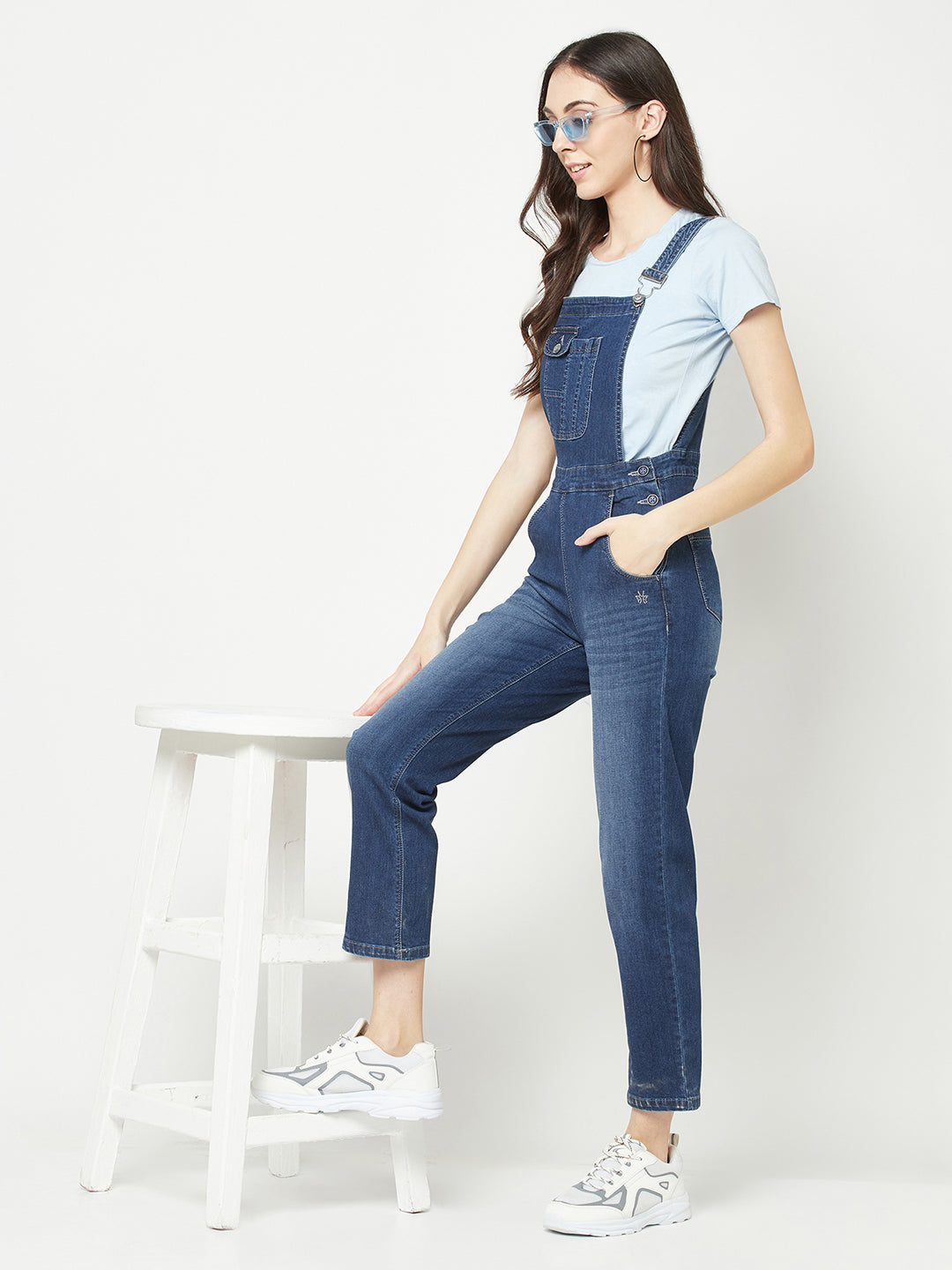 Blue Denim Dungarees-Women Dungarees-Crimsoune Club