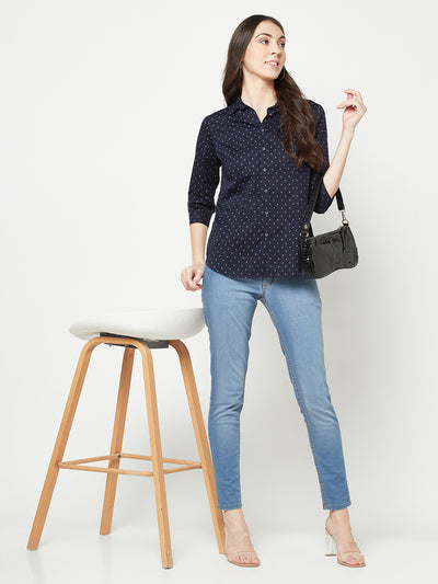 Navy Blue Shirt-Women Shirts-Crimsoune Club