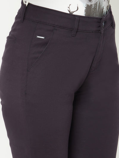 Navy Blue Slim Cotton Trousers-Women Trousers-Crimsoune Club