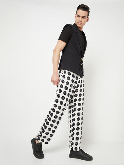 White Polka Dot Printed Trouser-Men Trousers-Crimsoune Club
