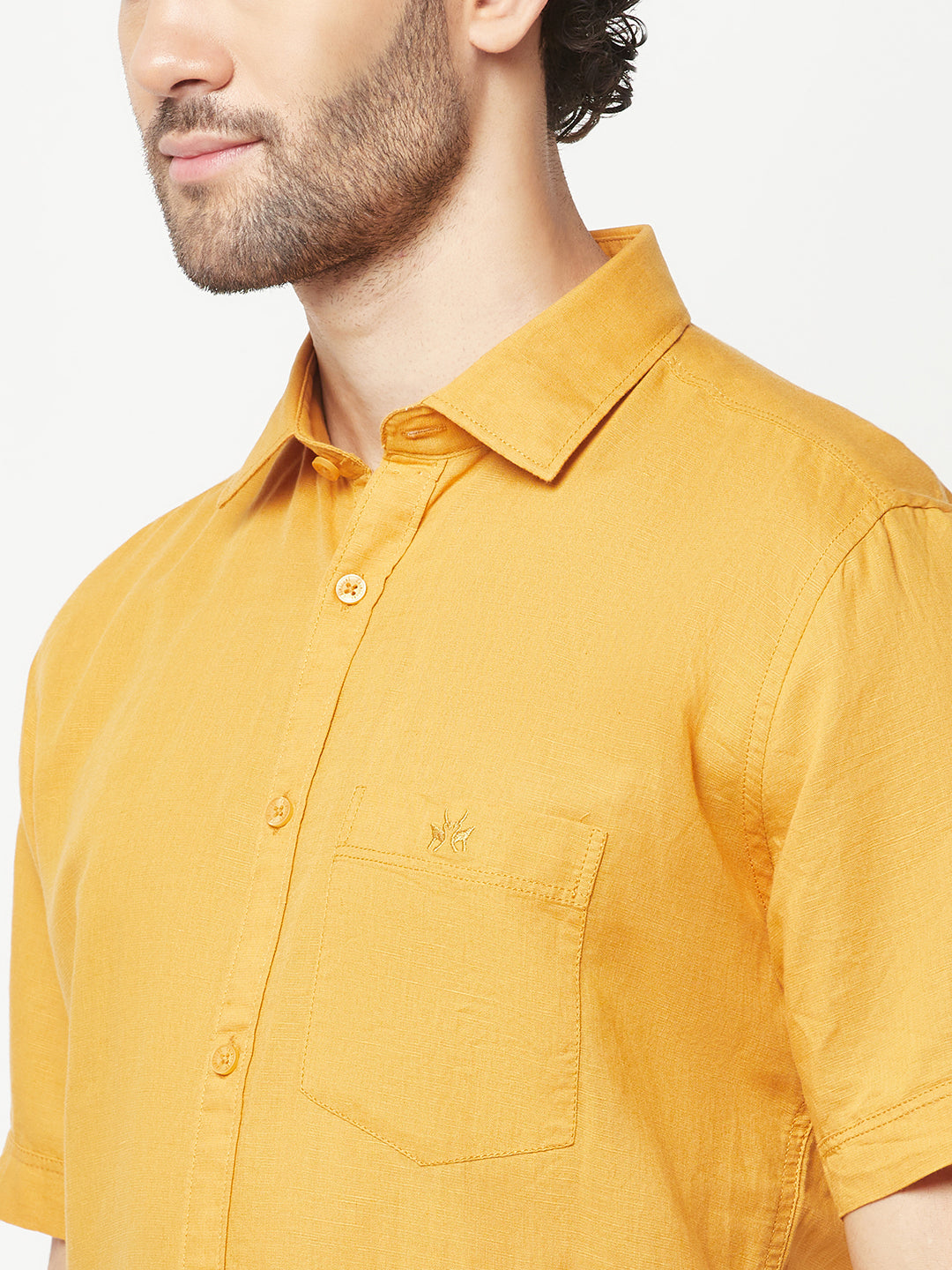 Mustard Linen Shirt-Men Shirts-Crimsoune Club