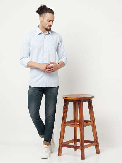 Blue Solid Casual Shirt-Men Shirts-Crimsoune Club