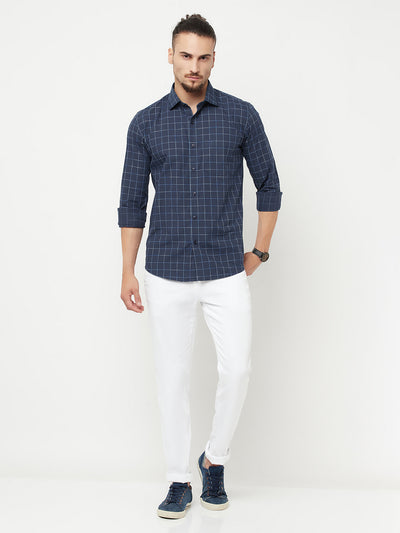 Navy Blue Checked Casual Shirt-Men Shirts-Crimsoune Club