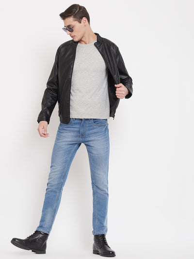 Black Solid Leather Jacket-Mens Jackets-Crimsoune Club