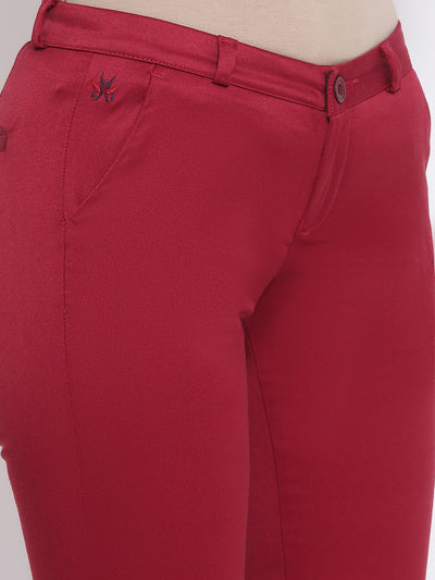 Red Solid Trouser-Women Trousers-Crimsoune Club
