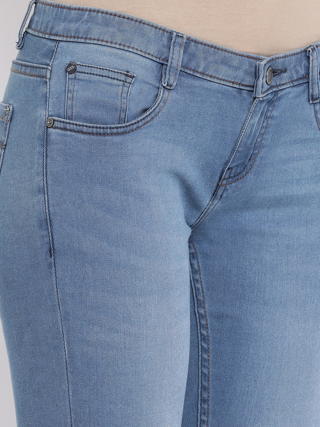 Blue Light-Wash Denim-Women Jeans-Crimsoune Club