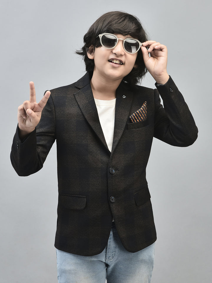 Brown Checked Single Breasted Blazer-Boys Blazers-Crimsoune Club