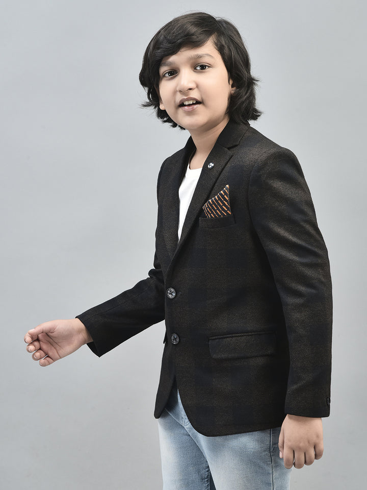 Brown Checked Single Breasted Blazer-Boys Blazers-Crimsoune Club
