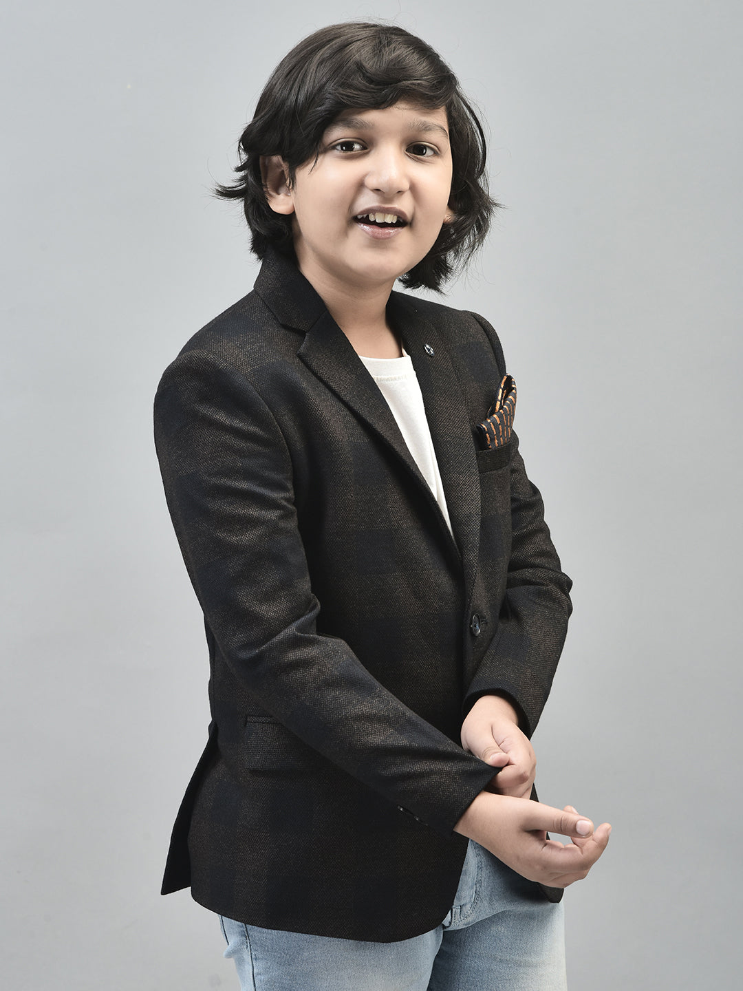 Brown Checked Single Breasted Blazer-Boys Blazers-Crimsoune Club