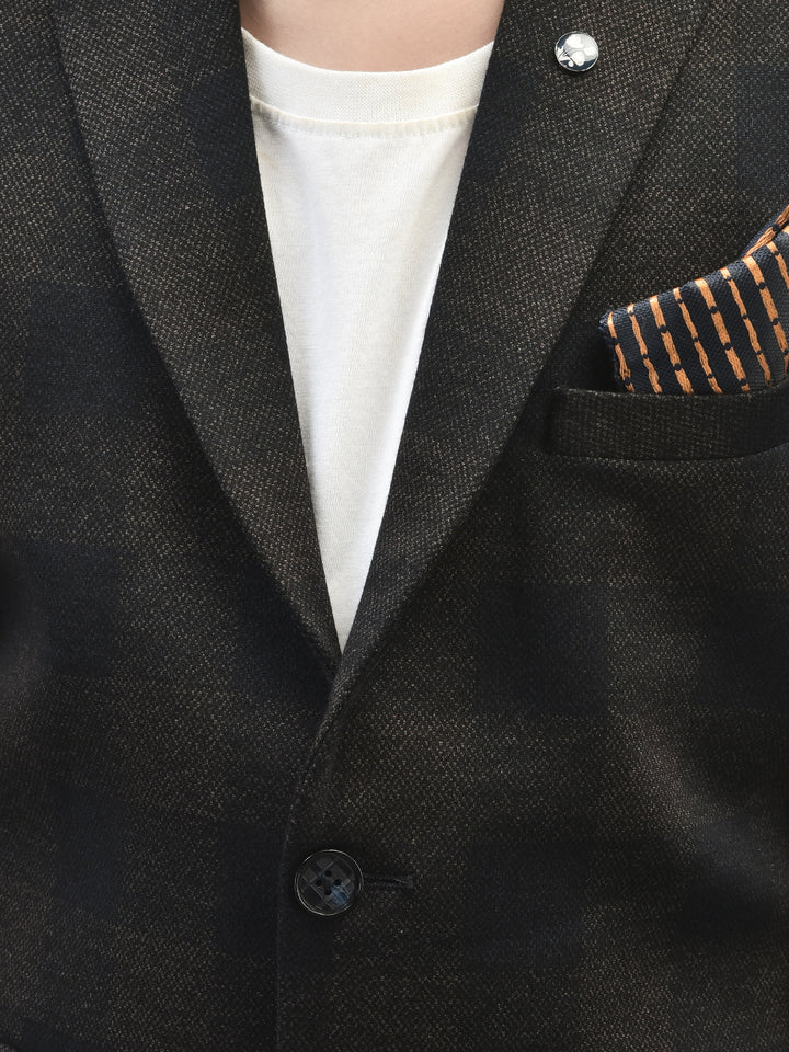 Brown Checked Single Breasted Blazer-Boys Blazers-Crimsoune Club