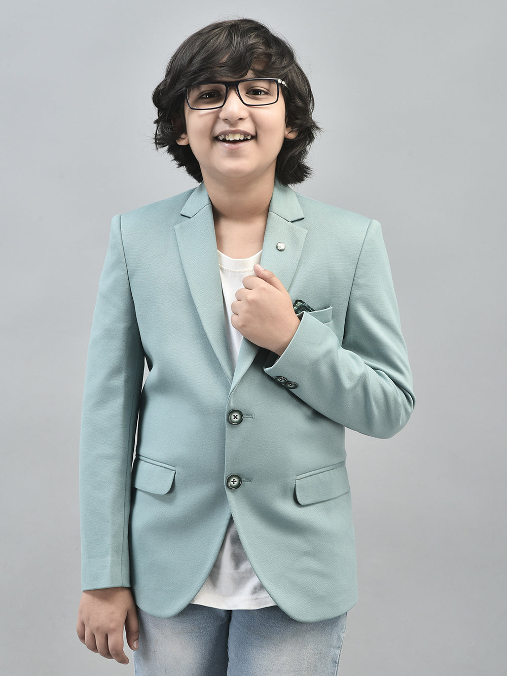 Mint-Green Single Breasted Blazer-Boys Blazers-Crimsoune Club