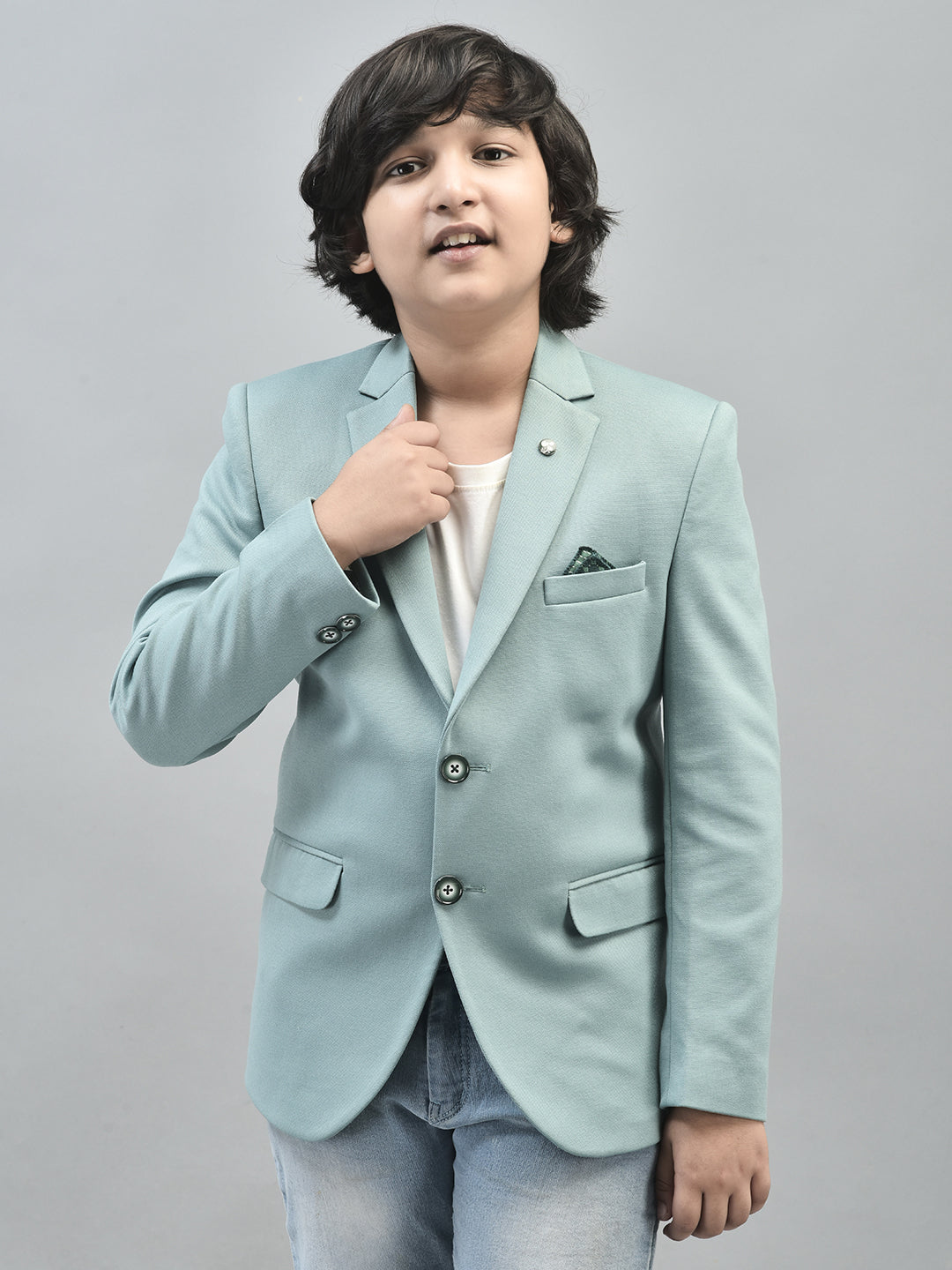 Mint-Green Single Breasted Blazer-Boys Blazers-Crimsoune Club