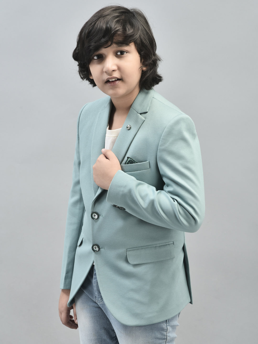 Mint-Green Single Breasted Blazer-Boys Blazers-Crimsoune Club