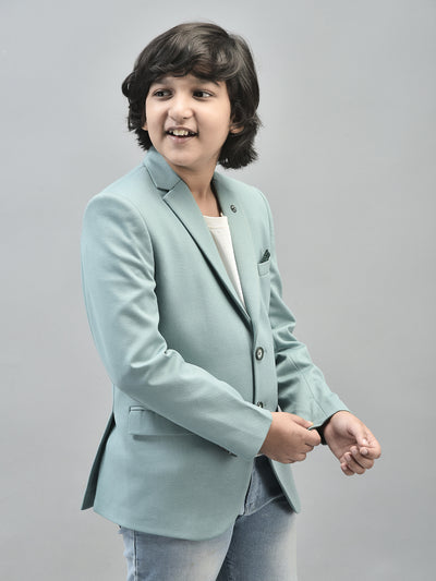 Mint-Green Single Breasted Blazer-Boys Blazers-Crimsoune Club