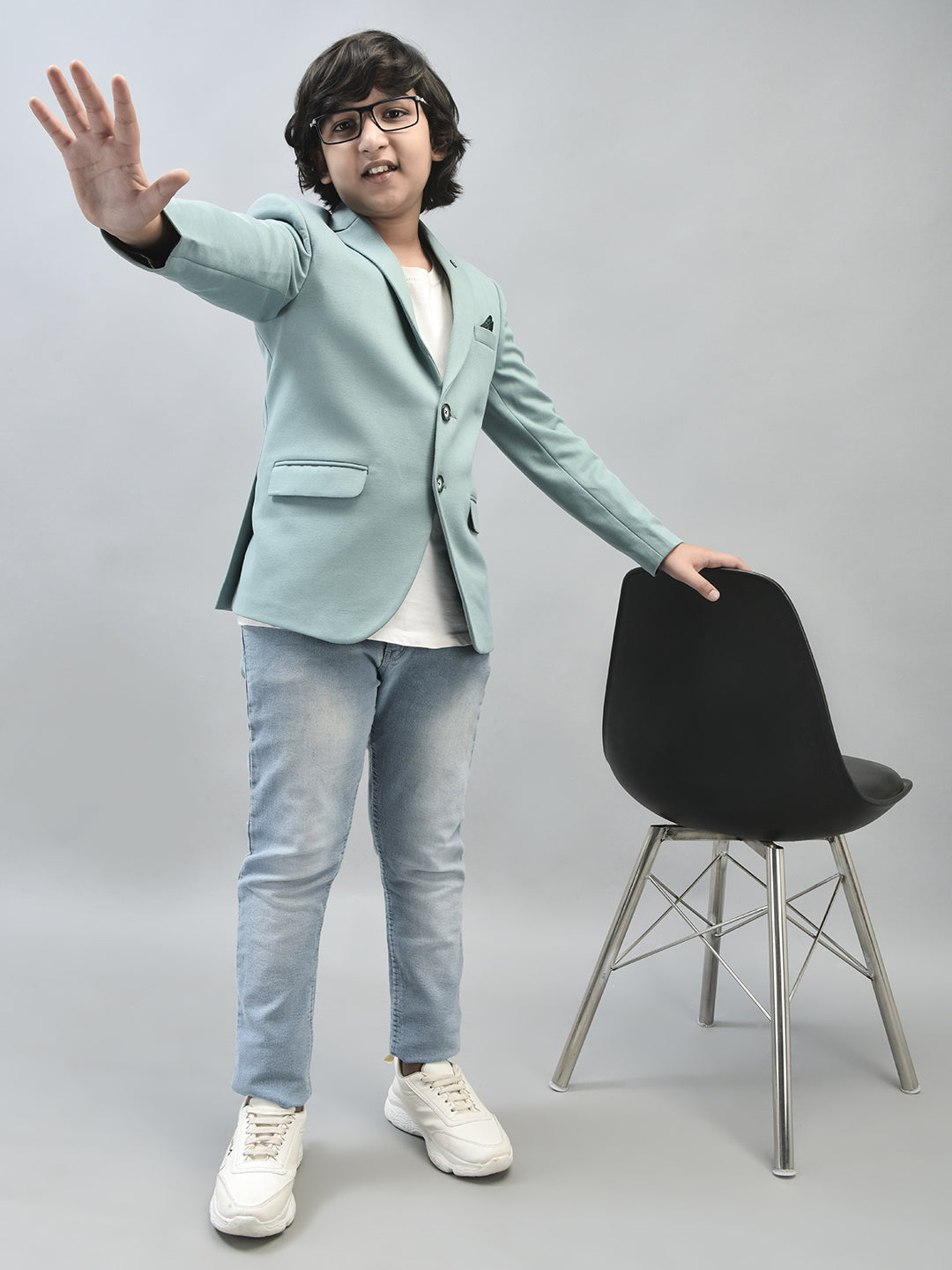 Mint-Green Single Breasted Blazer-Boys Blazers-Crimsoune Club