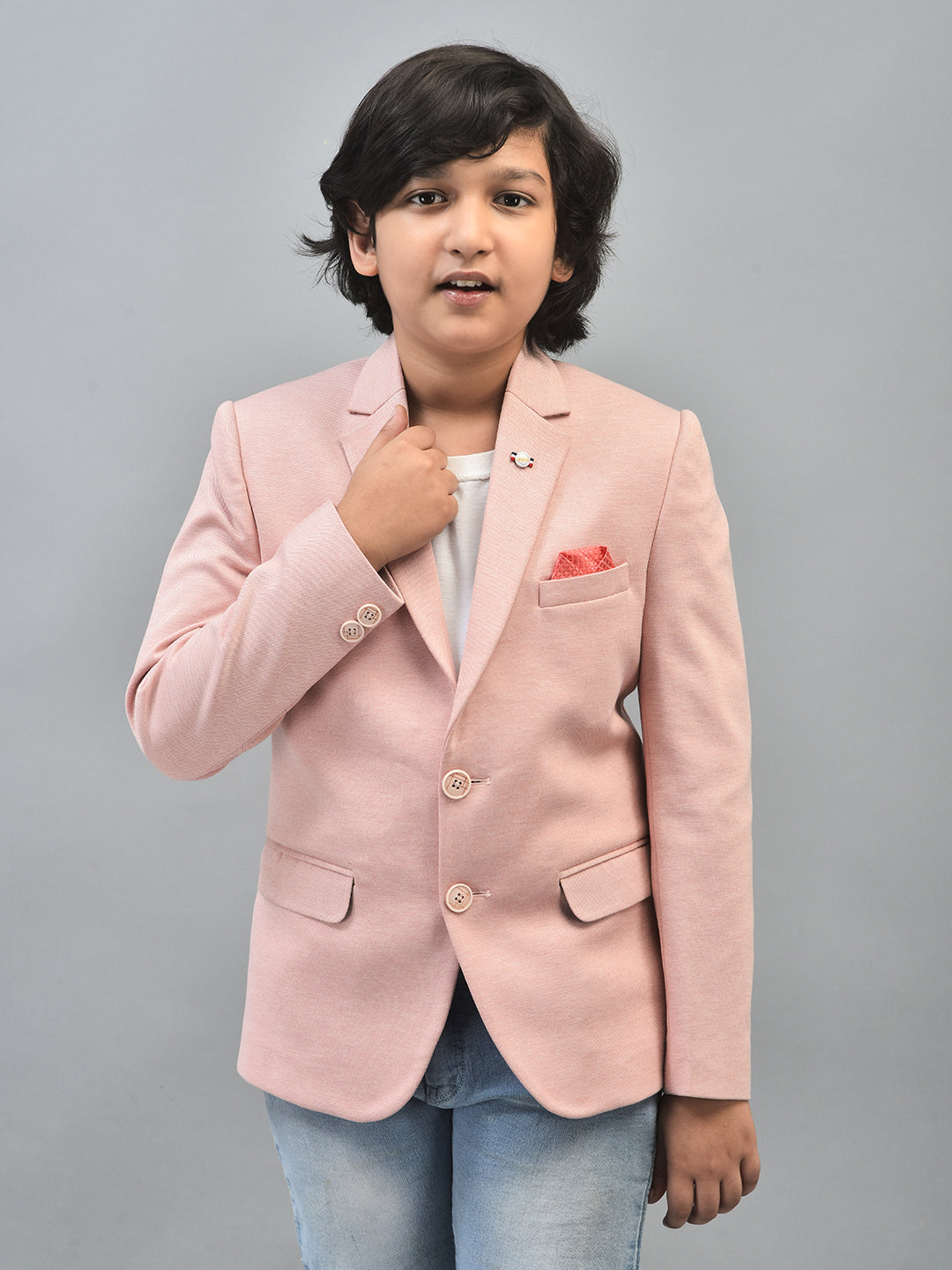 Peach Single Breasted Blazer-Boys Blazers-Crimsoune Club