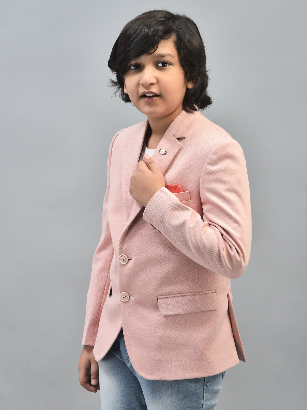 Peach Single Breasted Blazer-Boys Blazers-Crimsoune Club