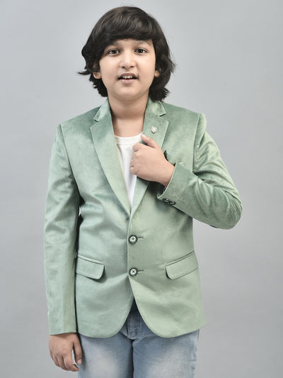 Green Velvet Finish Single Breasted Blazer-Boys Blazers-Crimsoune Club