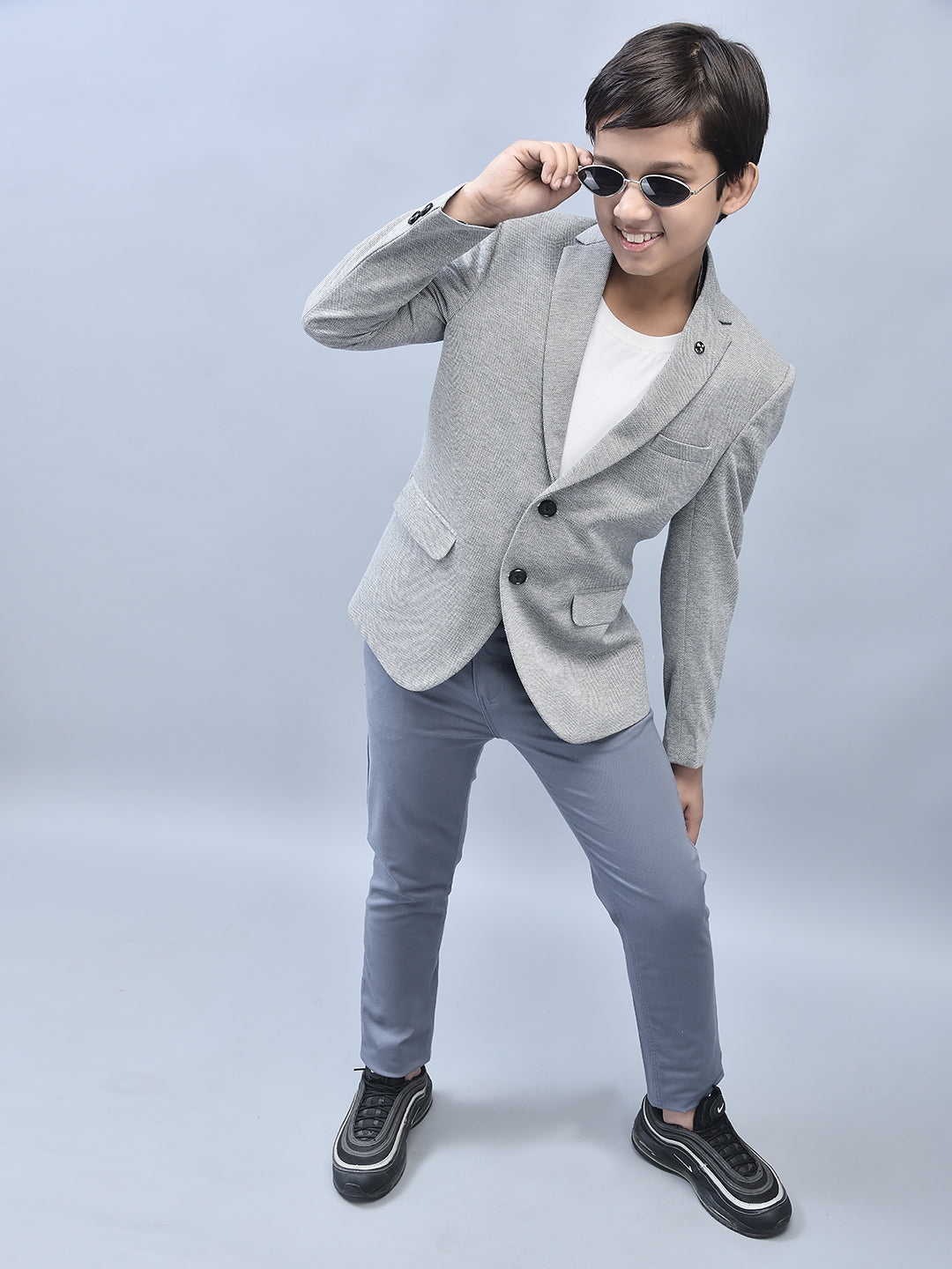 Grey Single Breasted Blazer-Boys Blazers-Crimsoune Club