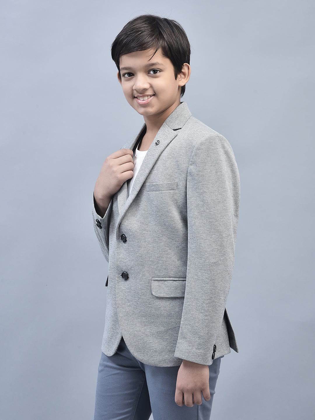 Grey Single Breasted Blazer-Boys Blazers-Crimsoune Club