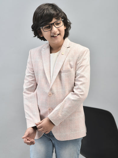 Peach Checked Single Breasted Blazer-Boys Blazers-Crimsoune Club