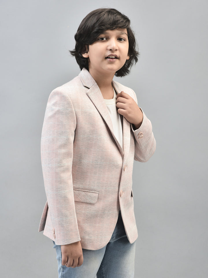 Peach Checked Single Breasted Blazer-Boys Blazers-Crimsoune Club
