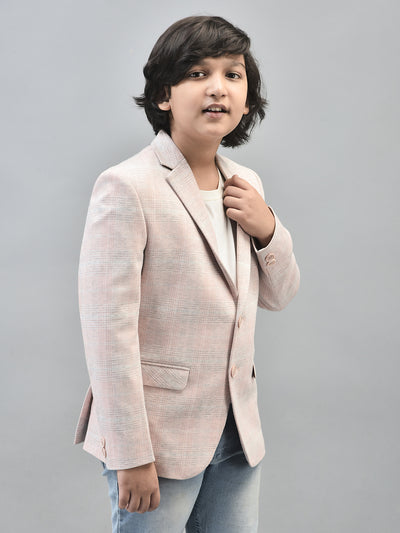 Peach Checked Single Breasted Blazer-Boys Blazers-Crimsoune Club