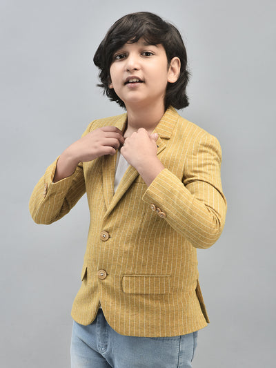 Mustard Striped Single Breasted Blazer-Boys Blazers-Crimsoune Club