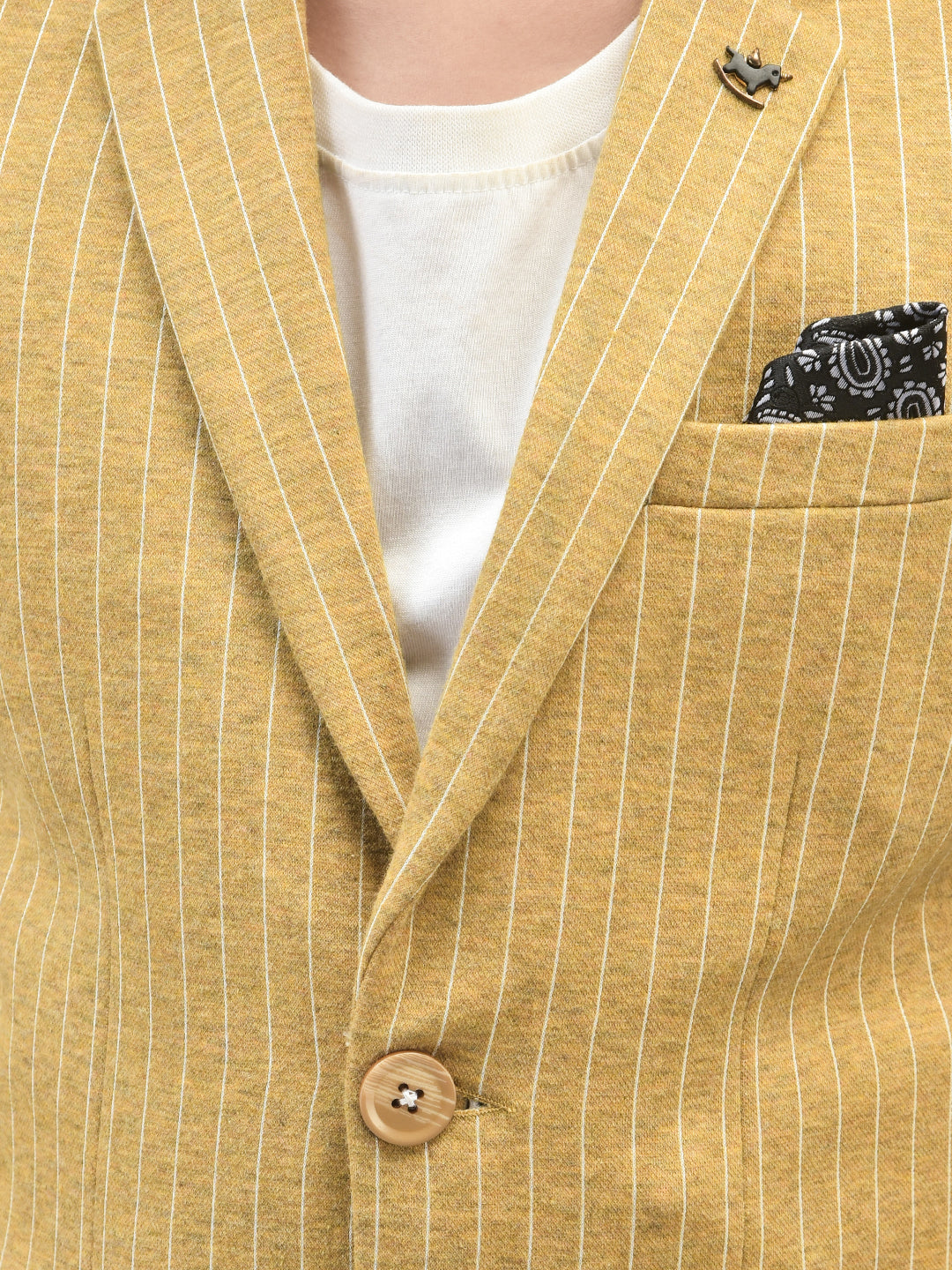 Mustard Striped Single Breasted Blazer-Boys Blazers-Crimsoune Club