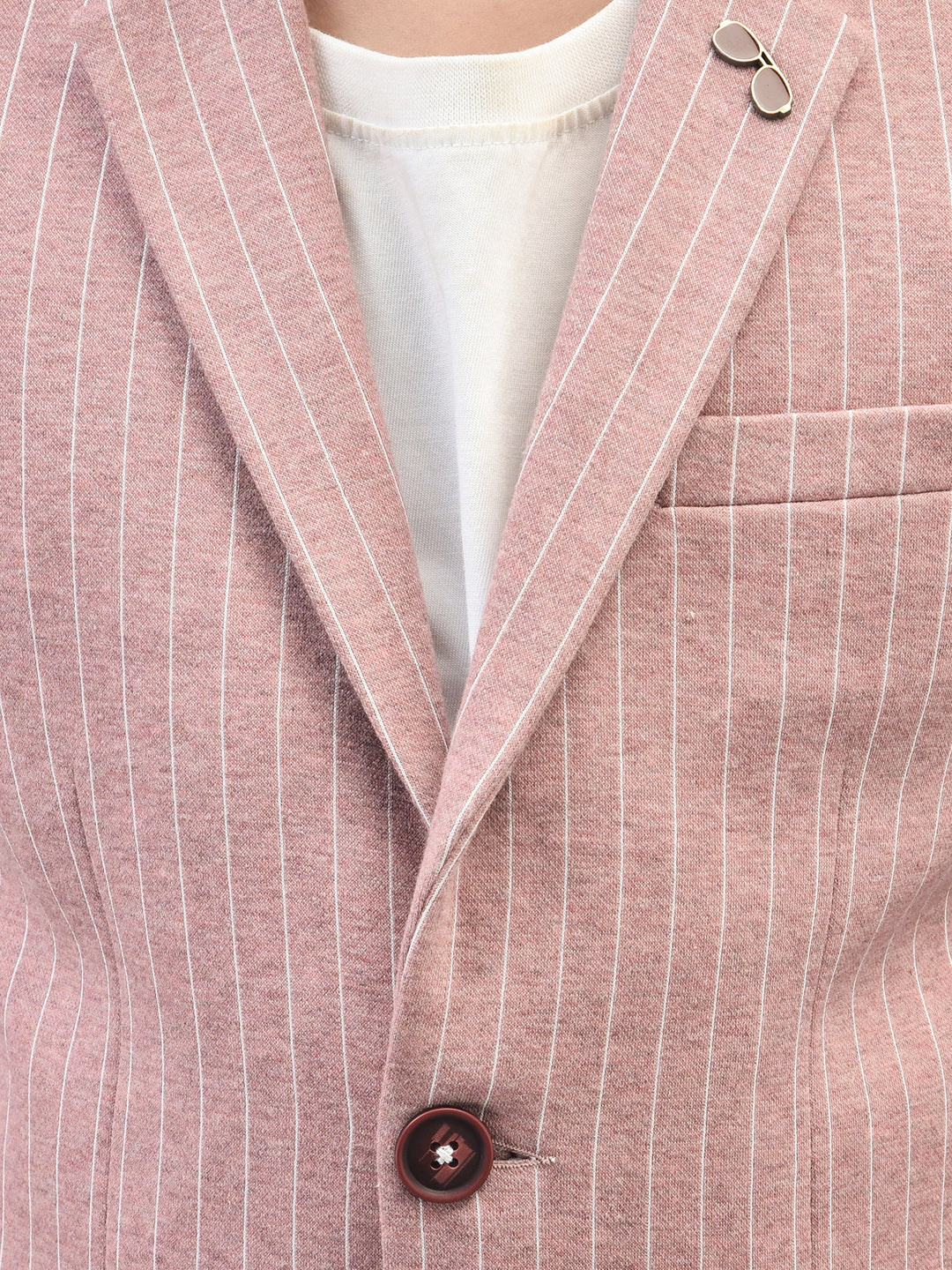 Peach Striped Single Breasted Blazer-Boys Blazers-Crimsoune Club