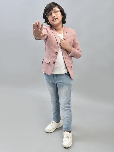 Peach Striped Single Breasted Blazer-Boys Blazers-Crimsoune Club