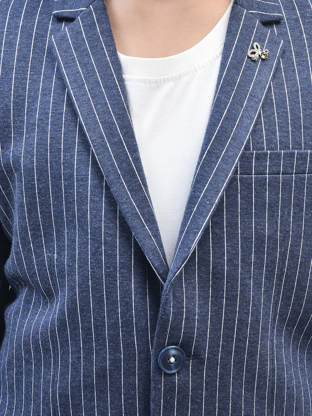 Navy Blue Striped Single Breasted Blazer-Boys Blazers-Crimsoune Club