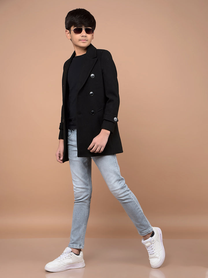 Sleek Black Double-Breasted Overcoat-Boys Coats-Crimsoune Club