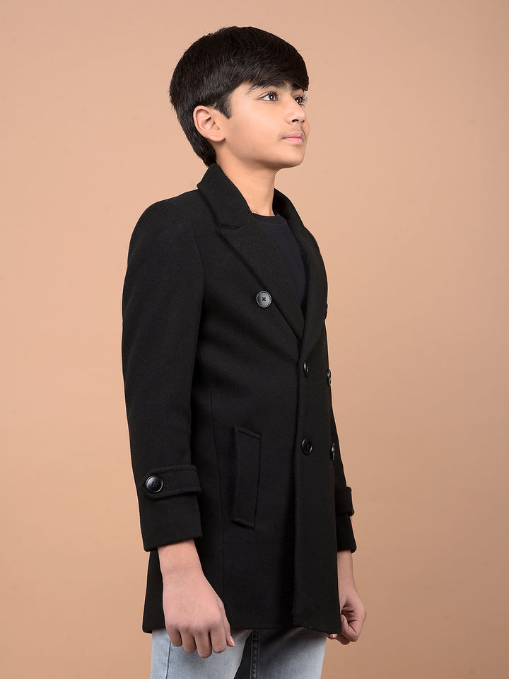 Sleek Black Double-Breasted Overcoat-Boys Coats-Crimsoune Club