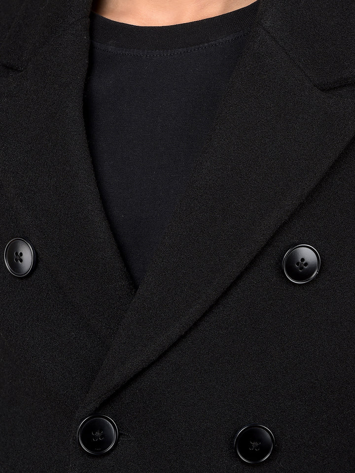 Sleek Black Double-Breasted Overcoat-Boys Coats-Crimsoune Club