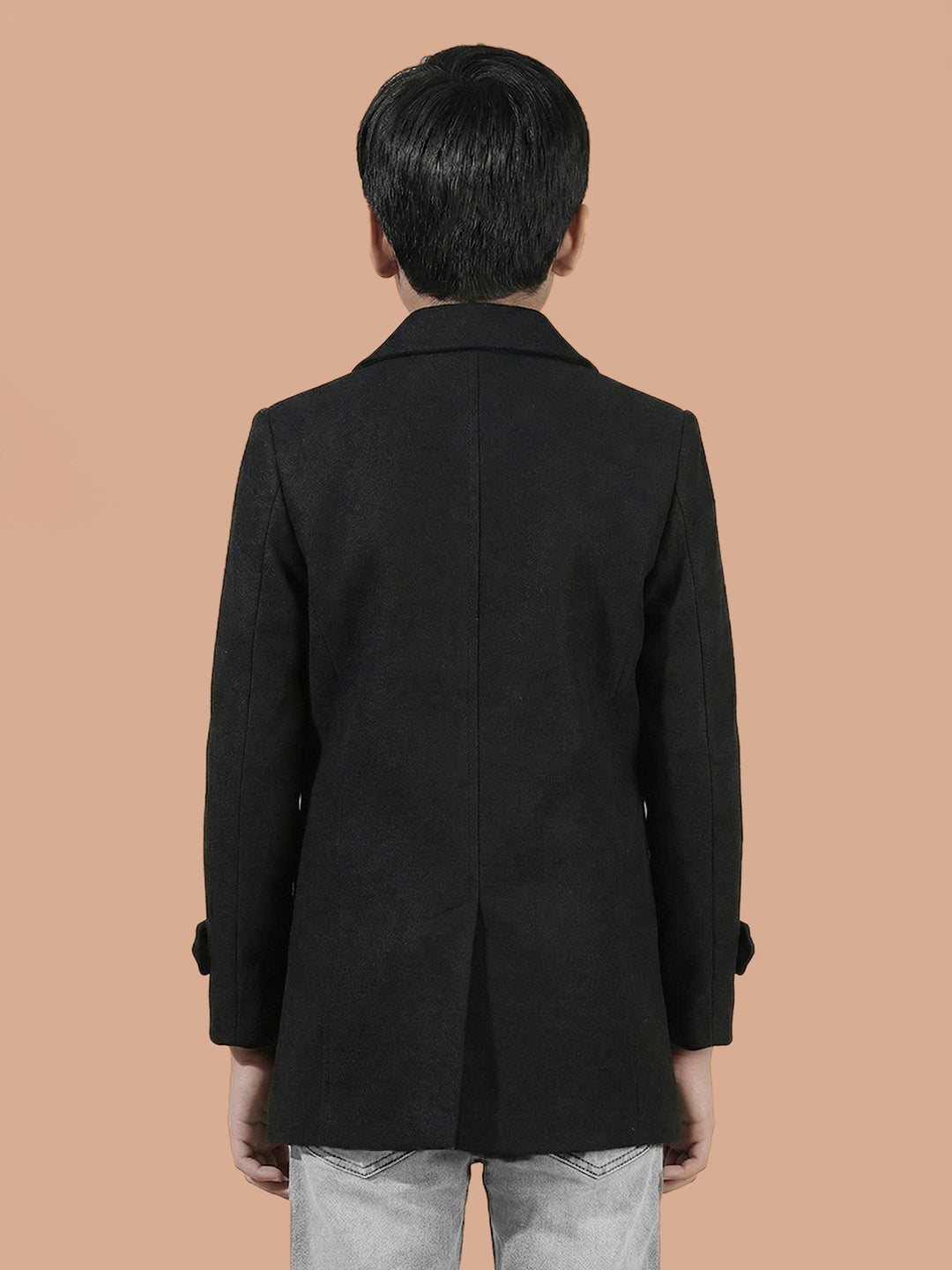 Sleek Black Double-Breasted Overcoat-Boys Coats-Crimsoune Club