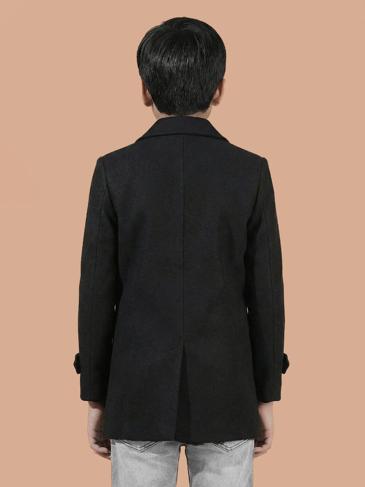 Sleek Black Double-Breasted Overcoat-Boys Coats-Crimsoune Club