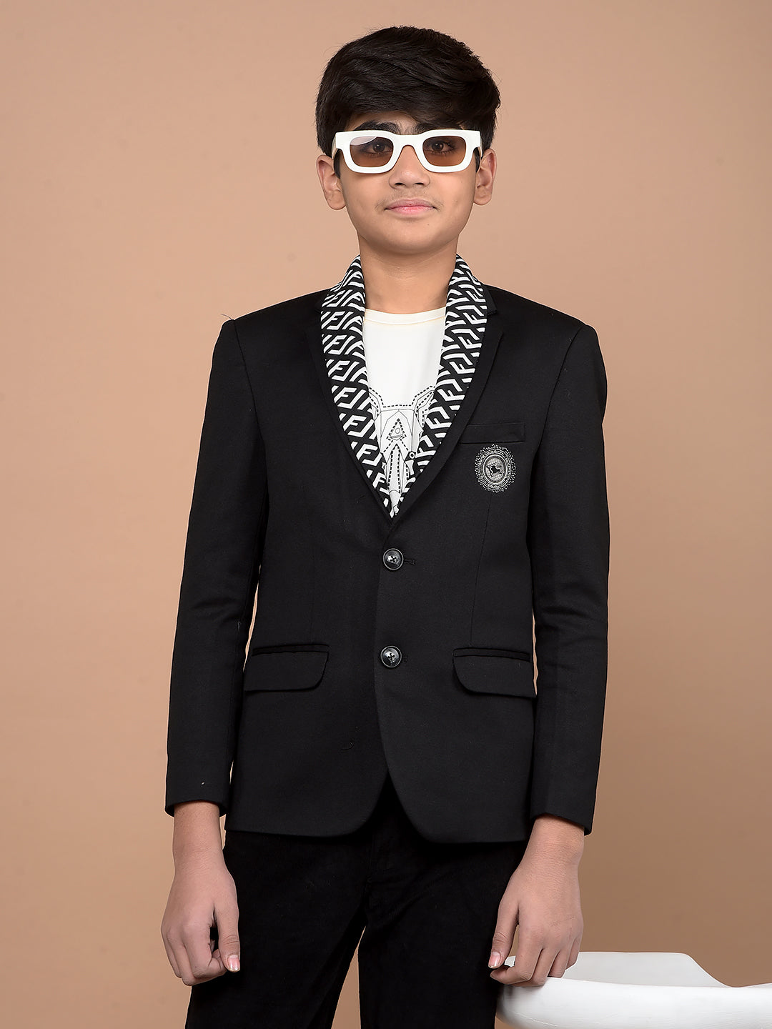 Black Single Breasted Blazer-Boys Blazers-Crimsoune Club