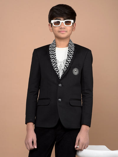 Black Single Breasted Blazer-Boys Blazers-Crimsoune Club