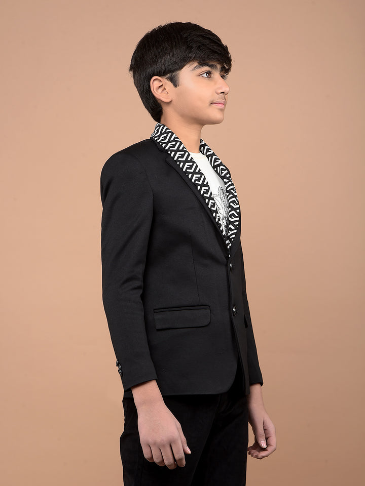 Black Single Breasted Blazer-Boys Blazers-Crimsoune Club