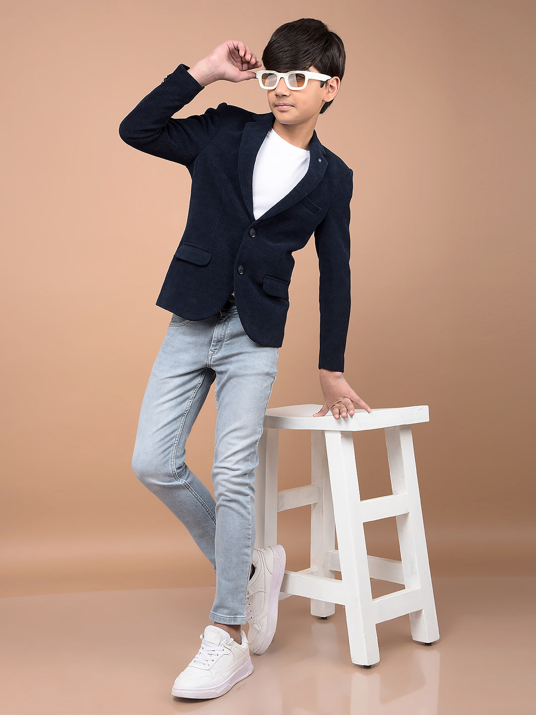 Navy Blue Single Breasted Blazer-Boys Blazers-Crimsoune Club