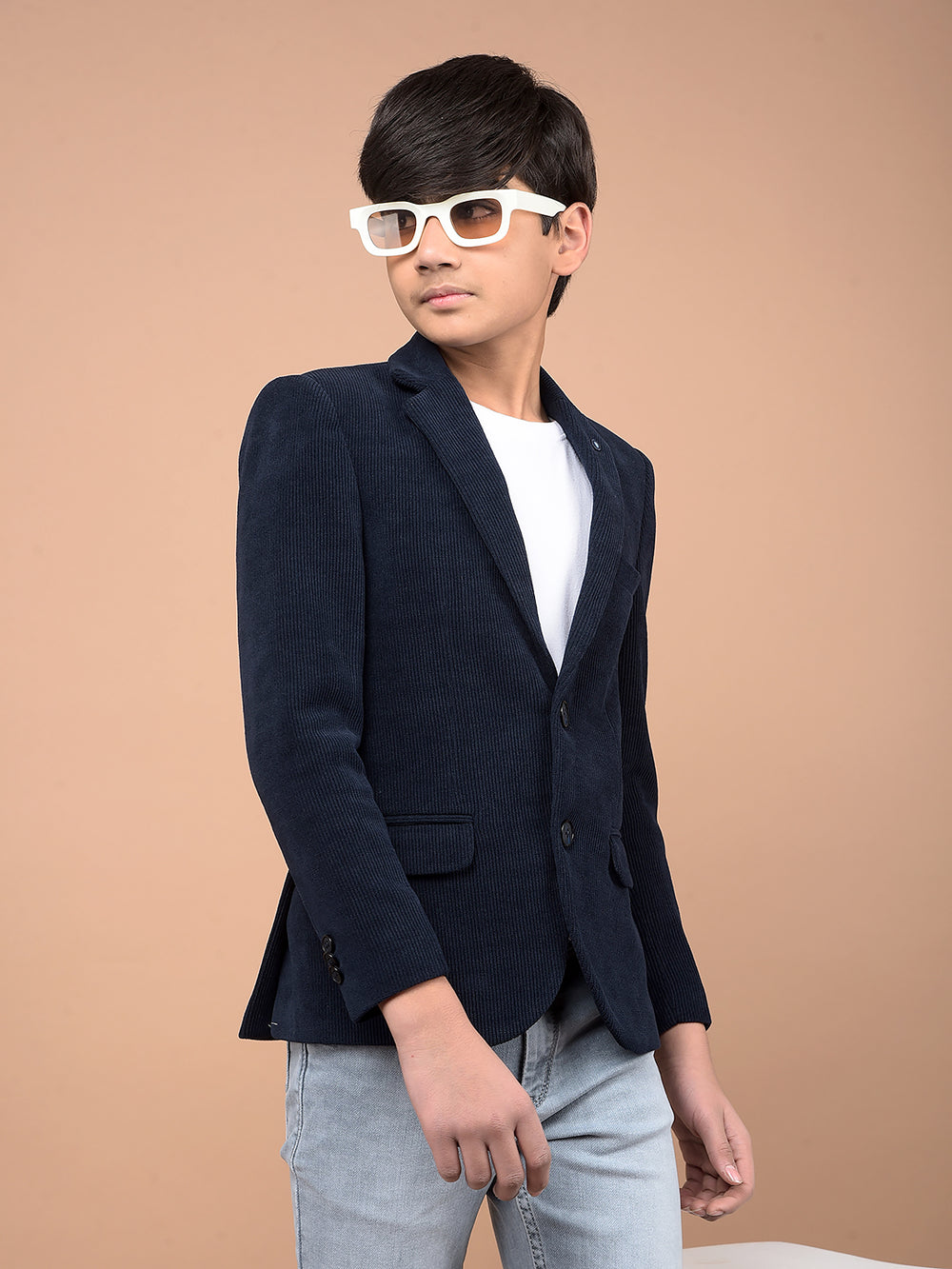 Navy Blue Single Breasted Blazer-Boys Blazers-Crimsoune Club