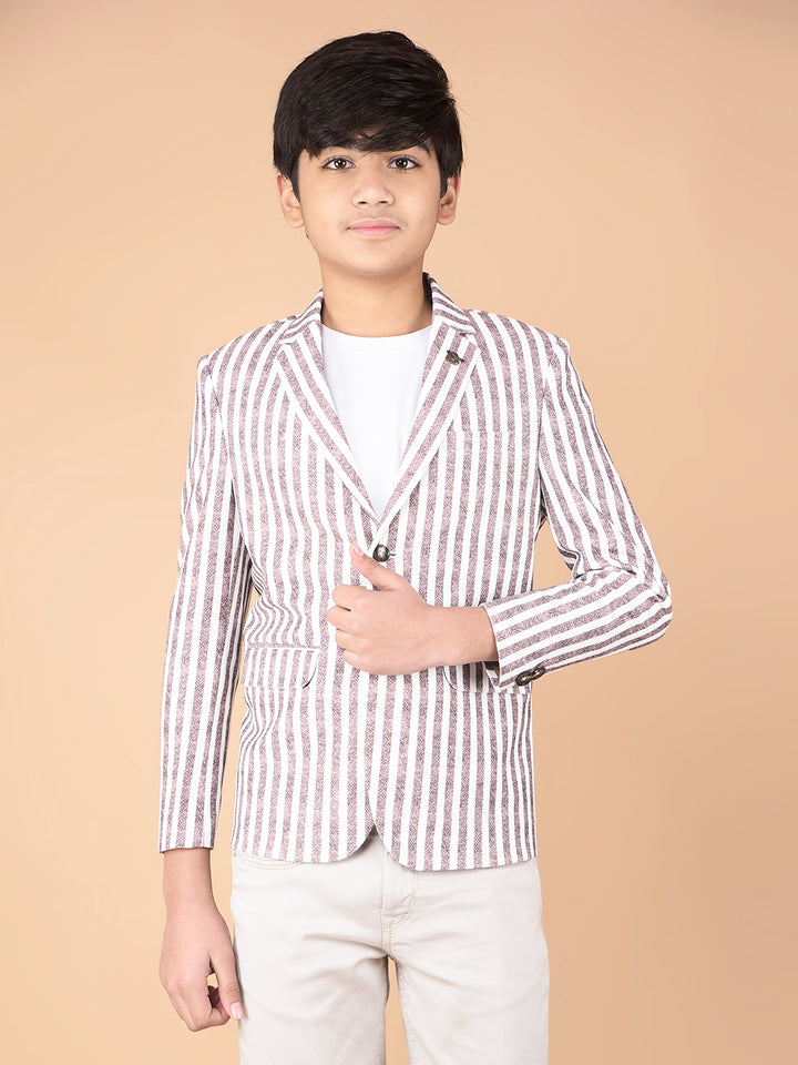 Brown Vertical Stripes Single Breasted Blazer-Boys Blazers-Crimsoune Club