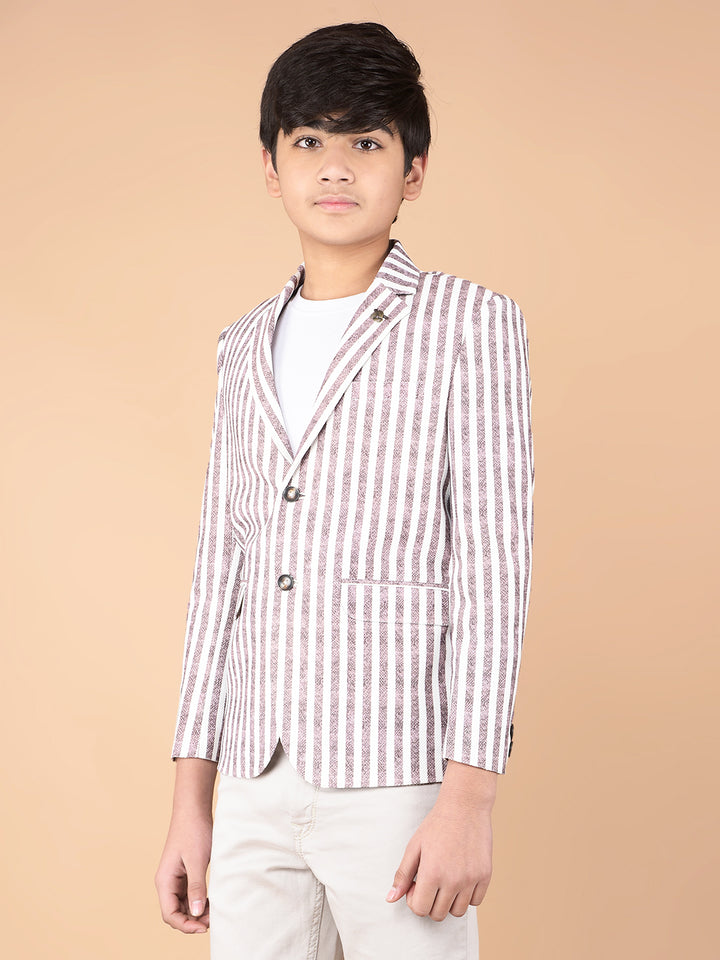 Brown Vertical Stripes Single Breasted Blazer-Boys Blazers-Crimsoune Club